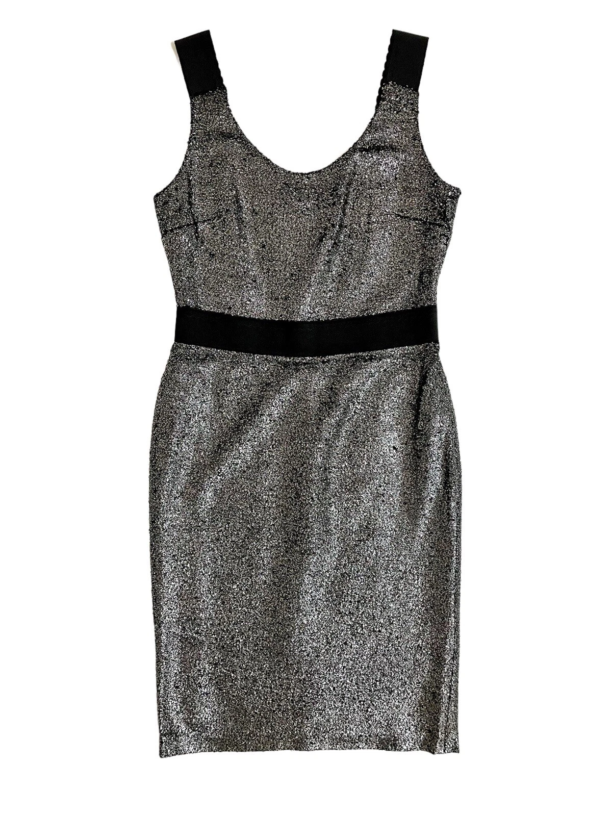 Abito Boutique Moschino Argento Boucle Tubino Metallizzato 48 IT 14US $695 Nuovo con etichette