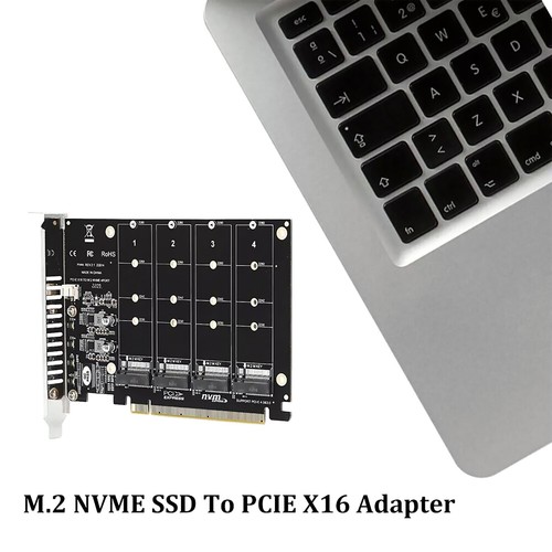 4 Port M.2 NVME SSD to PCIe 3.0 4.0 X16 Adapter 4 Disk Expansion Card 4 x 32Gbps - Afbeelding 2 van 9