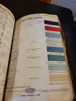 1954 DUPONT DUCO DULUX FORD COLORS PAINT CHIP SWATCH SHEET BULLETIN NO 23