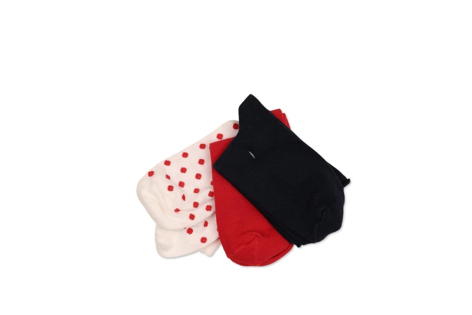 Calcetines cortos Hue ESF16053 rojo azul marino y blanco polkadot Roll Top talla única paquete de 3 Foto 3 de 3