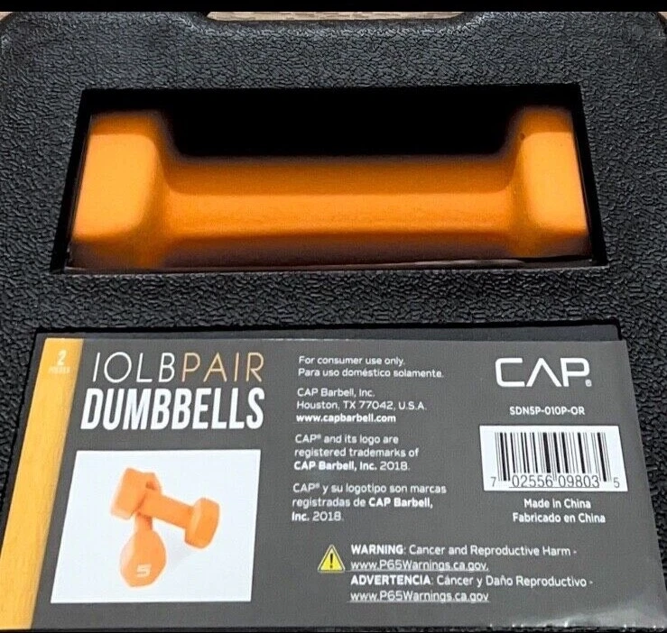 10 lb PAIR ORANGE CAP NEOPRENE COATED DUMBELLS WEIGHTS CONTENT: (2) 5lb