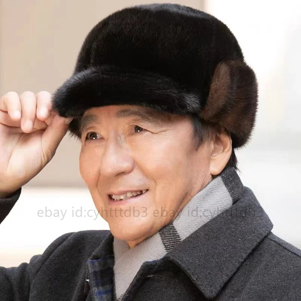 Nuevo sombrero de piel de visón real para hombre grueso invierno cálido gorra de béisbol moda al aire libre Foto 2 de 4