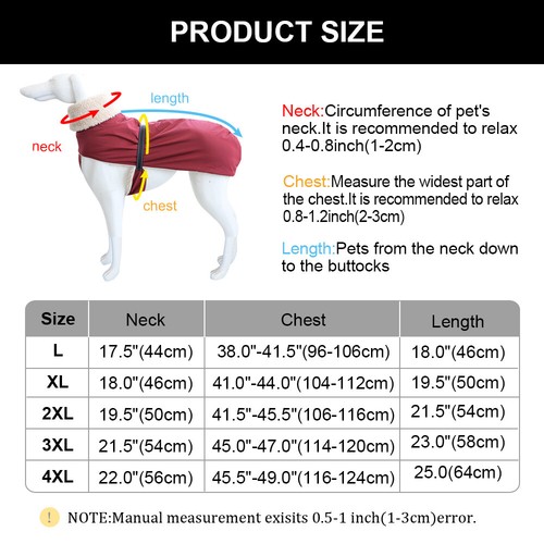 Pet Dog Clothes Greyhound Whippet High Neck Winter Warm Jacket Coat Windbreaker - Bild 11 von 14