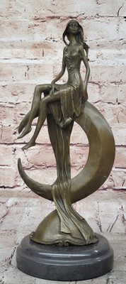 Sinnlich Erotik Hautfarben Buchse Damen Venus Mond Bronze Statue Kunstwerk Dekor