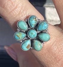 Sterling Silver NATIVE Style Turquoise Cluster Ring SW Statement Adjustable 5-8