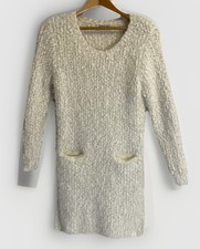Red Queen Boucle Knit Sweater Dress Tunic Cream Wool Blend Size M