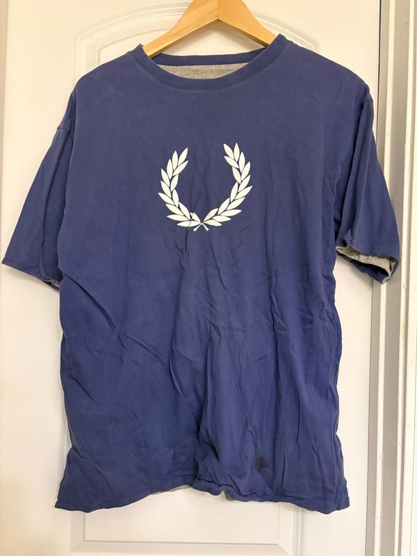 Fred Perry reversible tshirt blue grey sz L mod hooligan