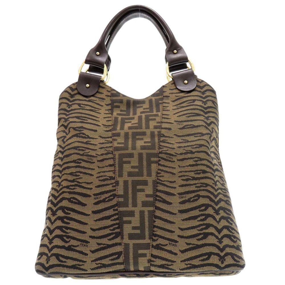 FENDI Zucca Handbag Tiger Print Tiger Canvas Leather Brown Women From Japan thumbnail 12