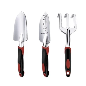 3 PCS Ensemble d'outils de jardin rouge lourd Rake Truelle Ergonomic Non-Slip Grip