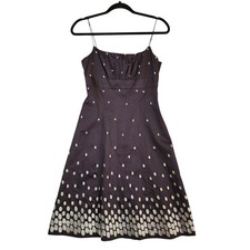 Ann Taylor Womens Milkmaid Dress Size 0 Silver Metallic Embroidered Trad Wife
