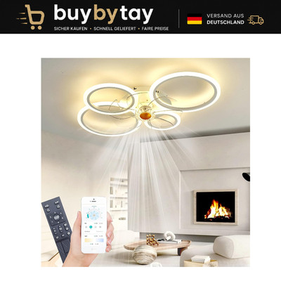 Deckenleuchte Ventilator Weiß LED 60W 6000lm Dimmbar App Fernbedienung 6-Gang