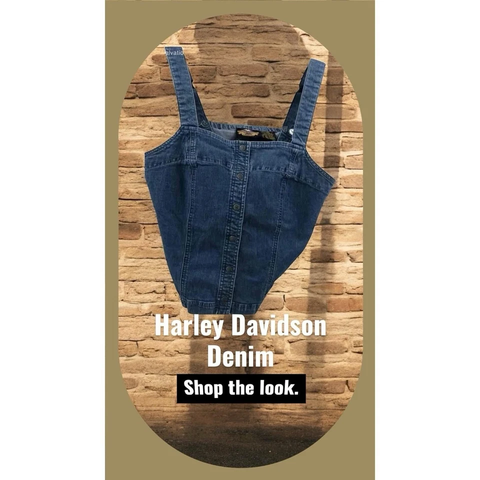 Винтажный 90-х Harley Davidson женщин джинсовой ткани бюстье корсет сексуальный Moto гранж мотоциклиста - Изображение 2 из 4