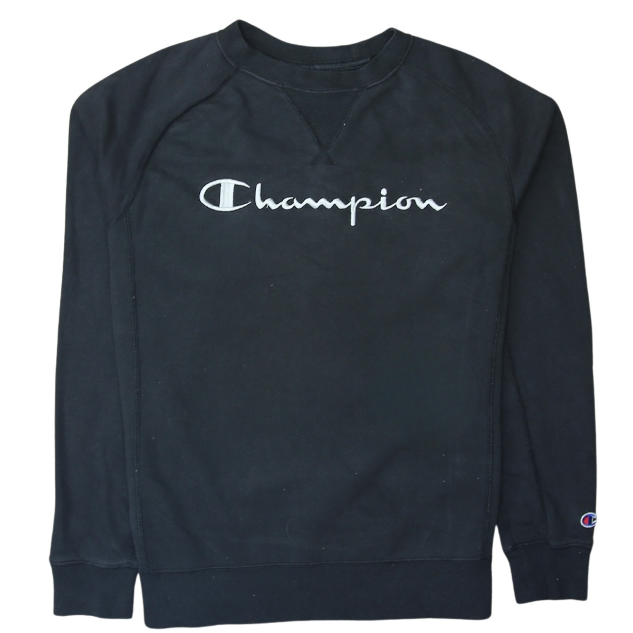 Champion Mens Sweatshirt Black Fleece Embroidered Script Logo Crew Pullover S