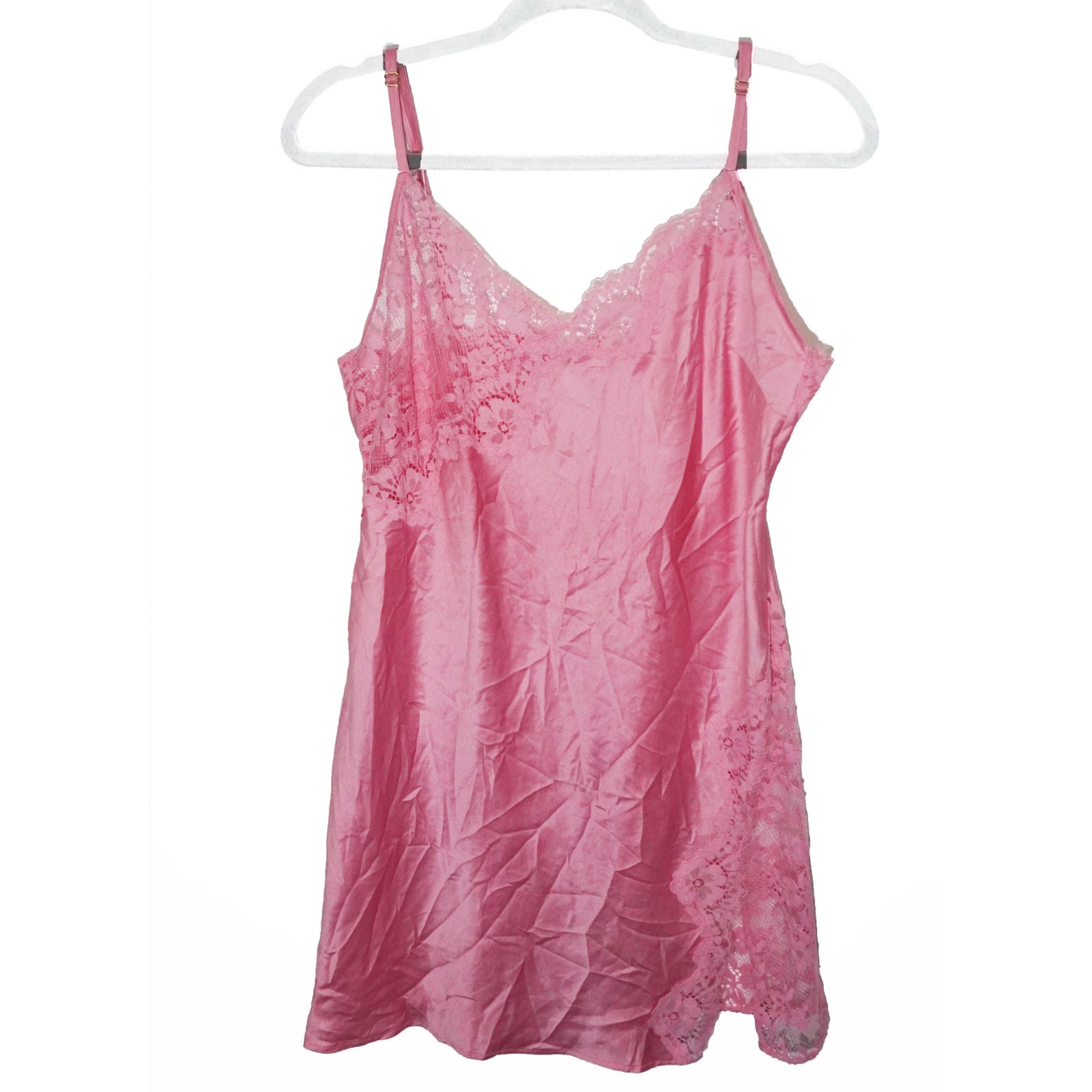 Victoria’s Secret Blush Satin Pink Crinkle Lingerie Slip Dress Womens Large