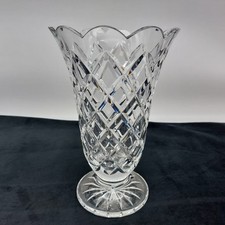 Waterford Crystal Kinsdale Flower Vase Footed Signed Diamond Quilt Cut Scalloped
