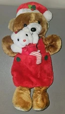 Vintage Santa's Best Christmas Plush Bear Stocking with Plush Cat, Approx 20"