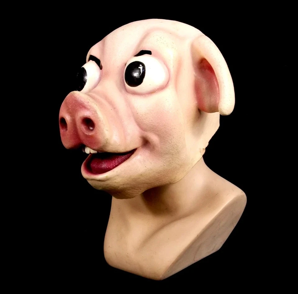 ADULT funny PIG HEAD MASK for Halloween costume, vintage, mascot, party, pink - Image 3 of 4