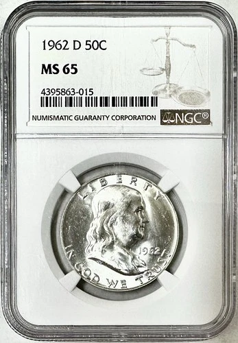 1962 D FRANKLIN SILVER HALF DOLLAR NGC MS65
