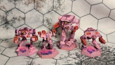 Battletech Clan Lance of 4 Girly-pop Mechs. PINK CLAN MECHS
