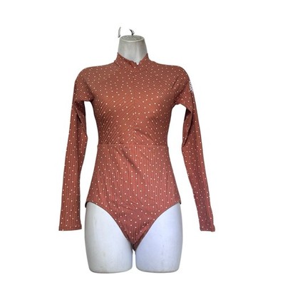 rip curl orange polka dot long sleeve one piece rash guard size S