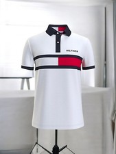 Tommy Hilfiger Men's Contrast Pique Polo Shirt XL White Short Sleeve Block Logo