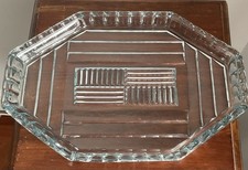 Blue Art Deco Pressed Glass Tray For Dressing Table