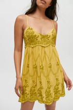 Urban Outfitters Jamie Embroidered Babydoll Mini Dress Large Yellow Festival