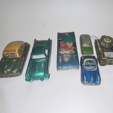 Vintage Tin Toy Car Lot Friction Cars Police Taxi Space Vehicle Mixed Lot