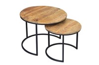 Beistelltisch 2Er Set Rund Ø 57/41 Cm Mangoholz Metall Industrial Design Tisch
