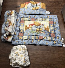 Blue Jean Teddy Bear Crib Set Comforter Sheet Springs Industries Lot