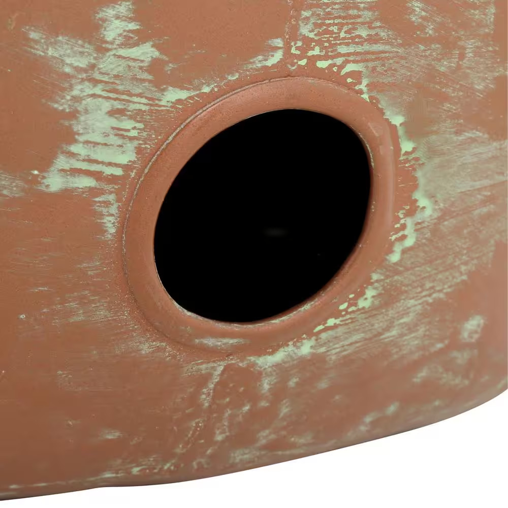 150 Ft. Bird Motif Hose Holder | Lid with Container Pot Metal Brown Garden Ft