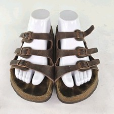 Birkenstock Florida Oiled Leather Brown Sandals US 8 Soft Footbed Strappy Shoes