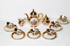ANTIQUE BAVARIA GERMANY HANDARBEIT GOLD 24K COFFEE TEA SET 17 PIECES MINT