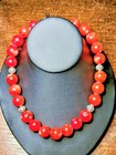 Large Dyed Red Bamboo Round Coral Beads Statement Necklace 18" — photo 5