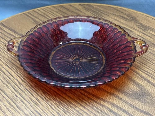 Indiana Glass Honeycomb Ruby Red Carnival Glass Handled Candy Dish