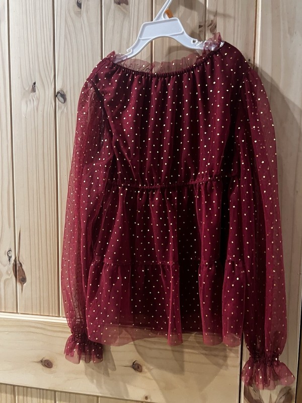 Girls Wonder Nation Blouse Burgundy Lined Long Sleeve Sz L 10-12 Very Festive