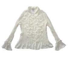 Notations Blouse Vintage 90s Button Sheer Top Whimsy Fairy Boho Flowy Beaded XL