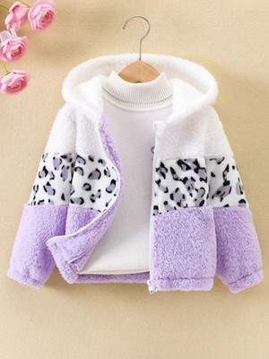 NEW Purple Fleece Jacket Hooded Girls 4 5 Zipper School Fall Spring Unlined #134