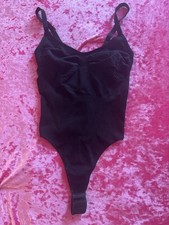 Black Seamless Sculpt Thong Bodysuit Stretchy Adjustable Straps Women's Small