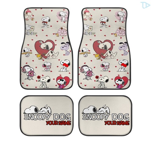 Snoopy Car Floor Mats Set of 4 – Valentine Cute Cartoon Dog Custom Name