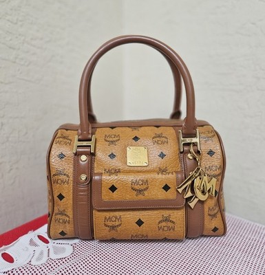 MCM Cognac Boston Handbag Satchel AUTHENTIC