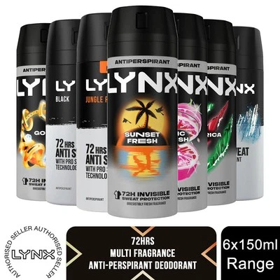 Desodorante antitranspirante multifragancia Lynx 72H 150 ml, paquete de 6