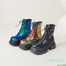 Women's Sequins Ankle Boots Platform Performance Thick Sole Shoes Stage High Top