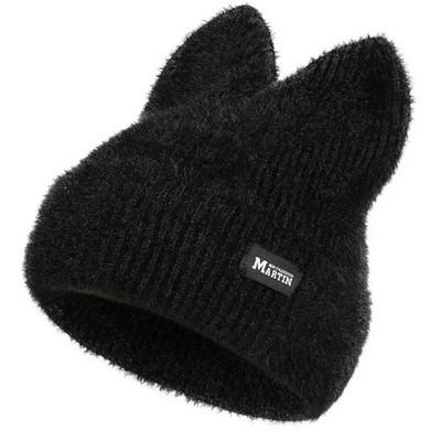   Adorable Black Cat Beanie w Ears Warm Soft Kitty Knit Beanie