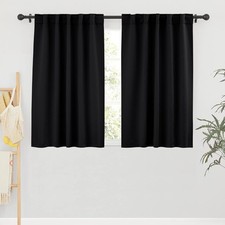 RYB HOME Short Bedroom Blackout Curtains - Small 42W x 45L Pack of 2 , Black