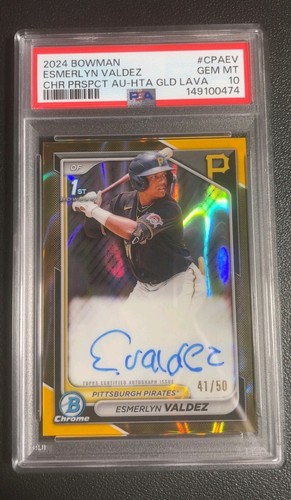 ESMERLYN VALDEZ -2024 Bowman Chrome 1st GOLD Lava Refractor #/50 Auto, PSA 10