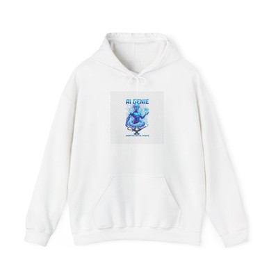 AI Genie hoodie | blue tech genie illustration, futuristic vaporwave art