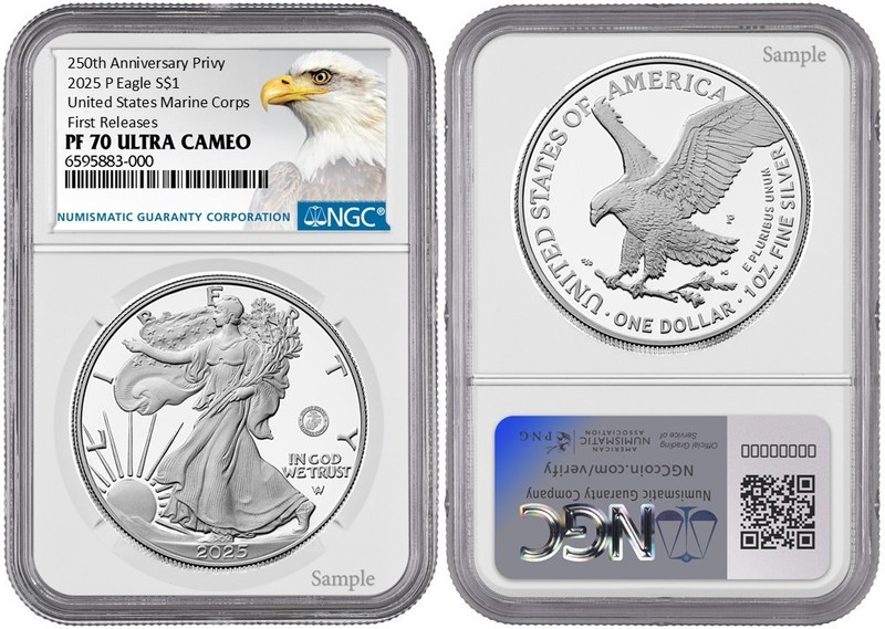 2025 P Silver Eagle S$1 U.S. Marine Corps NGC PF70 UC First Releases #968
