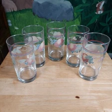 Vtg Libby Corelle Abundance 16 Oz Drinking Glasses Tumblers Fruit Lot of 5