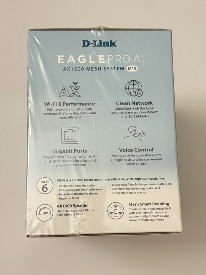 D-Link EAGLE PRO AI WiFi 6 AX1500 Mesh System M15 Wireless Router 2 Pack NEW - Image 3 of 3